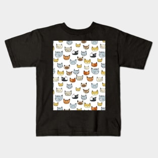 Cat Face Doodle Pattern Kids T-Shirt